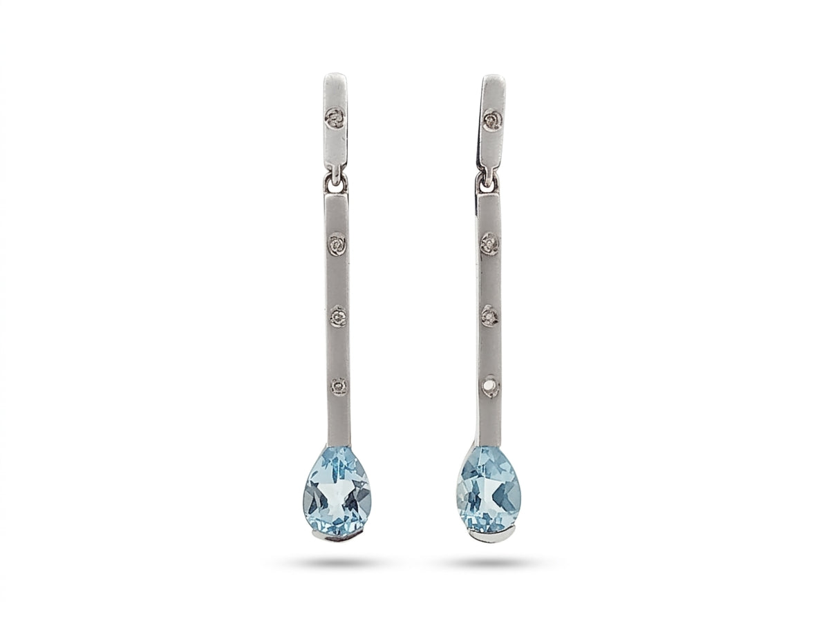 Pendientes oro blanco 18 ktes , Diamantes, colgantes con agua marina
