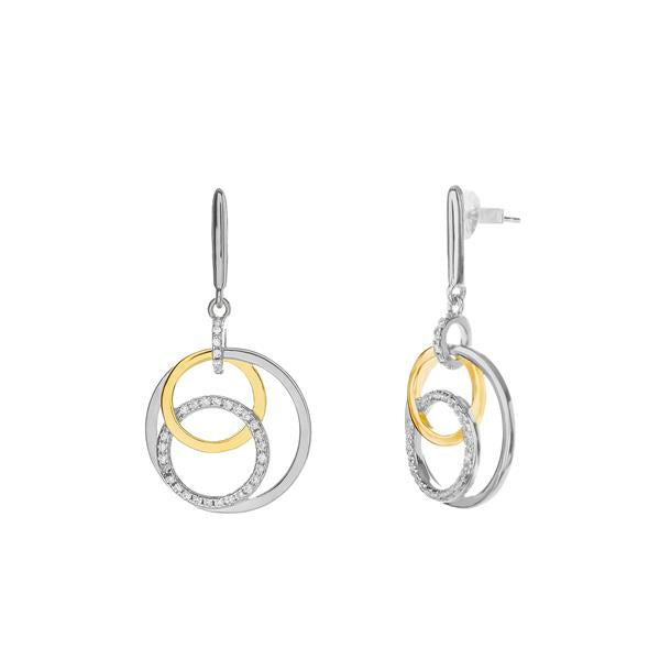 Pendientes Colgantes de Plata Aros Bicolor