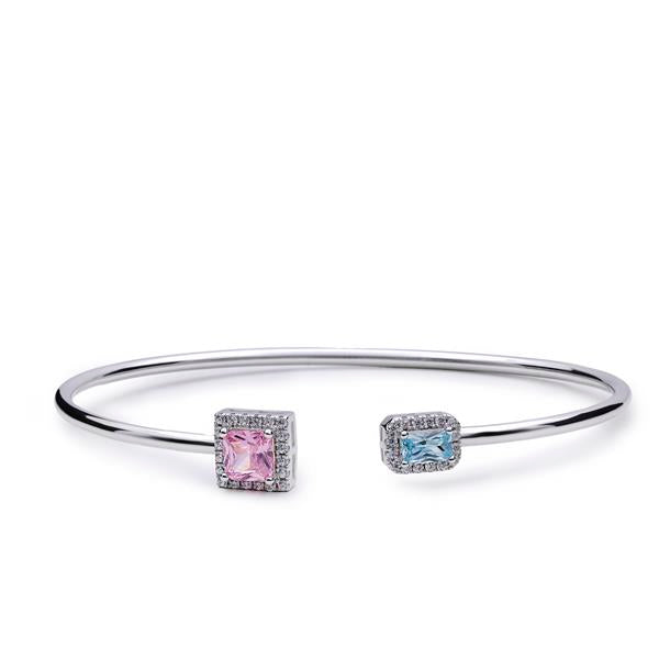 Esclava de Plata con Piedras Rosa y Azul Claro
