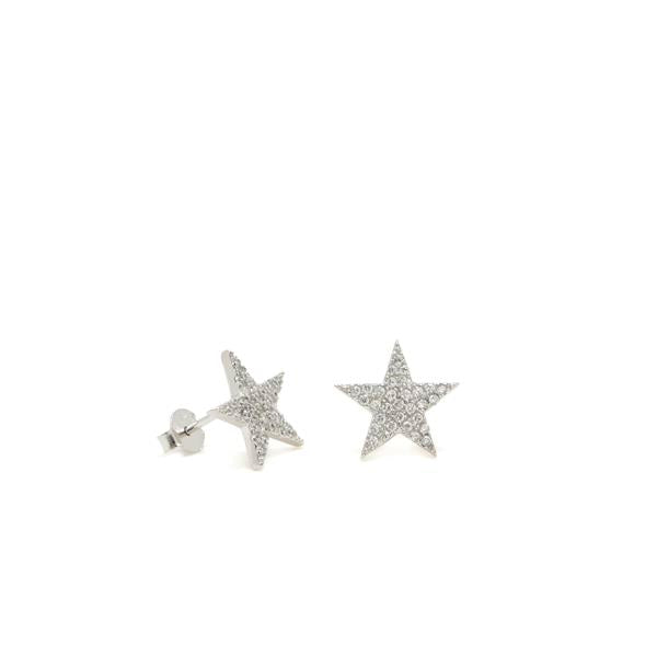 Pendientes Estrella de Plata con Pavé y Cierre a Presión