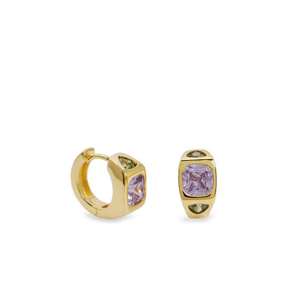 Pendientes Colgantes de Plata Chapada con Piedra Lila Cuadrada