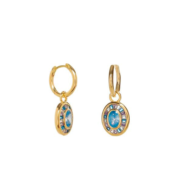 Pendientes Colgantes de Plata Chapada con Piedra Azul
