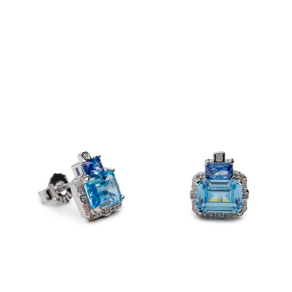 Pendientes de Oro con 4 Piedras Azul Intenso