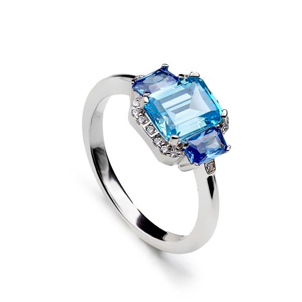 Sortija de Plata con 3 Piedras Azul Intenso