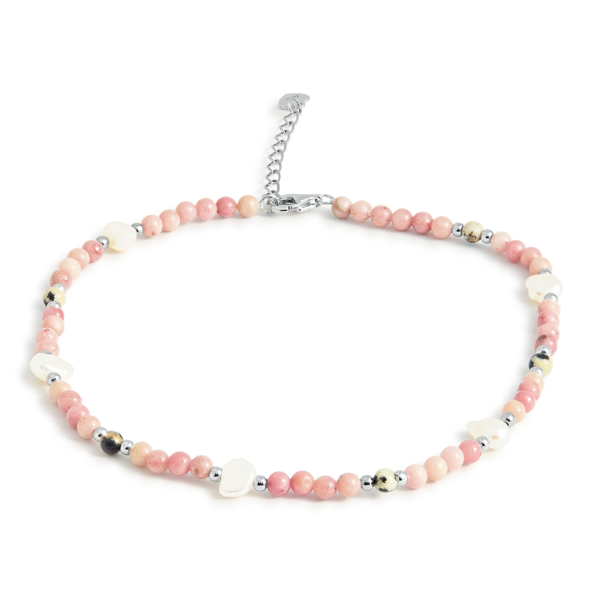 TOBILLERA PLATA PERLAS ROSA Y BLANCA