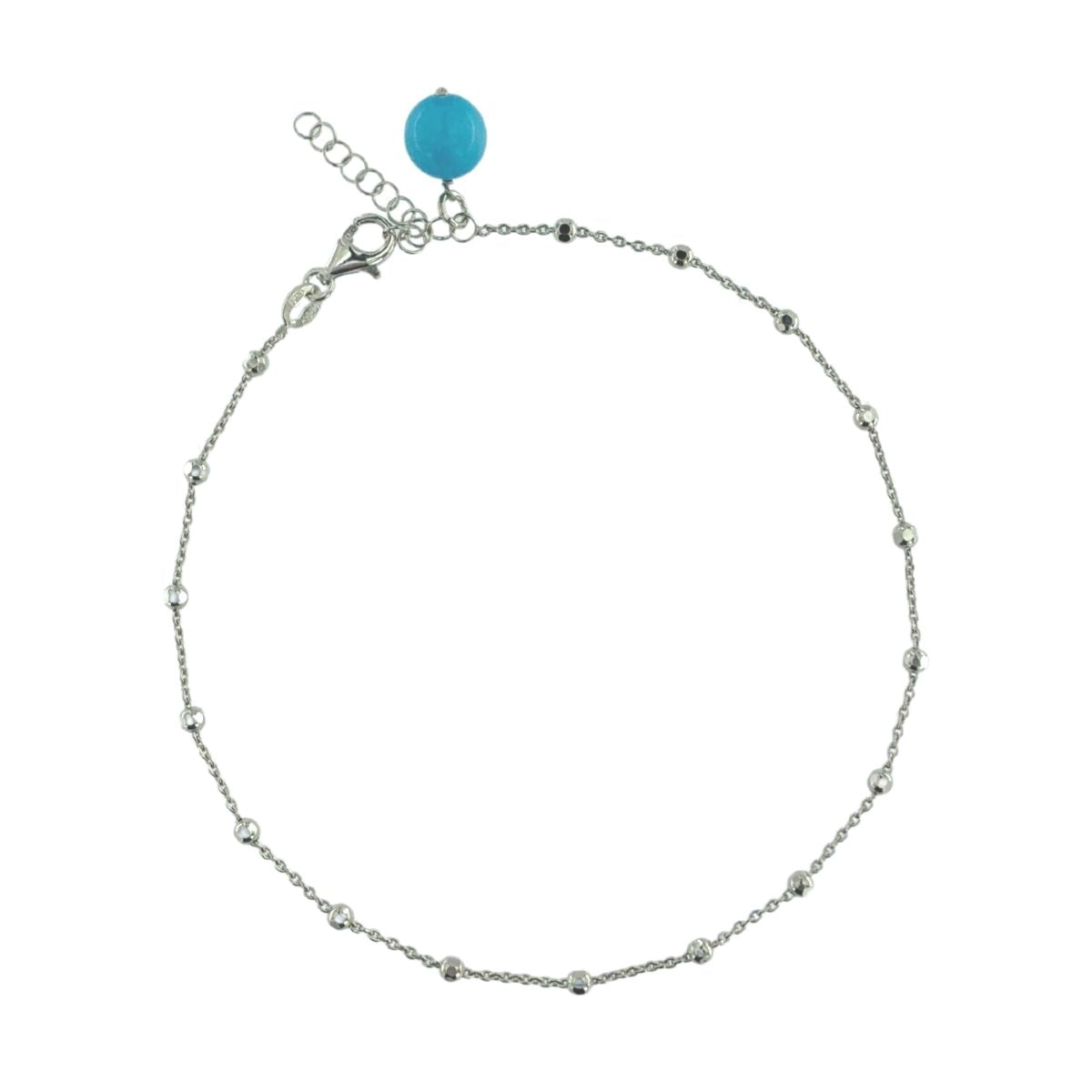TOBILLERA PLATA BOLA TURQUESA LISA