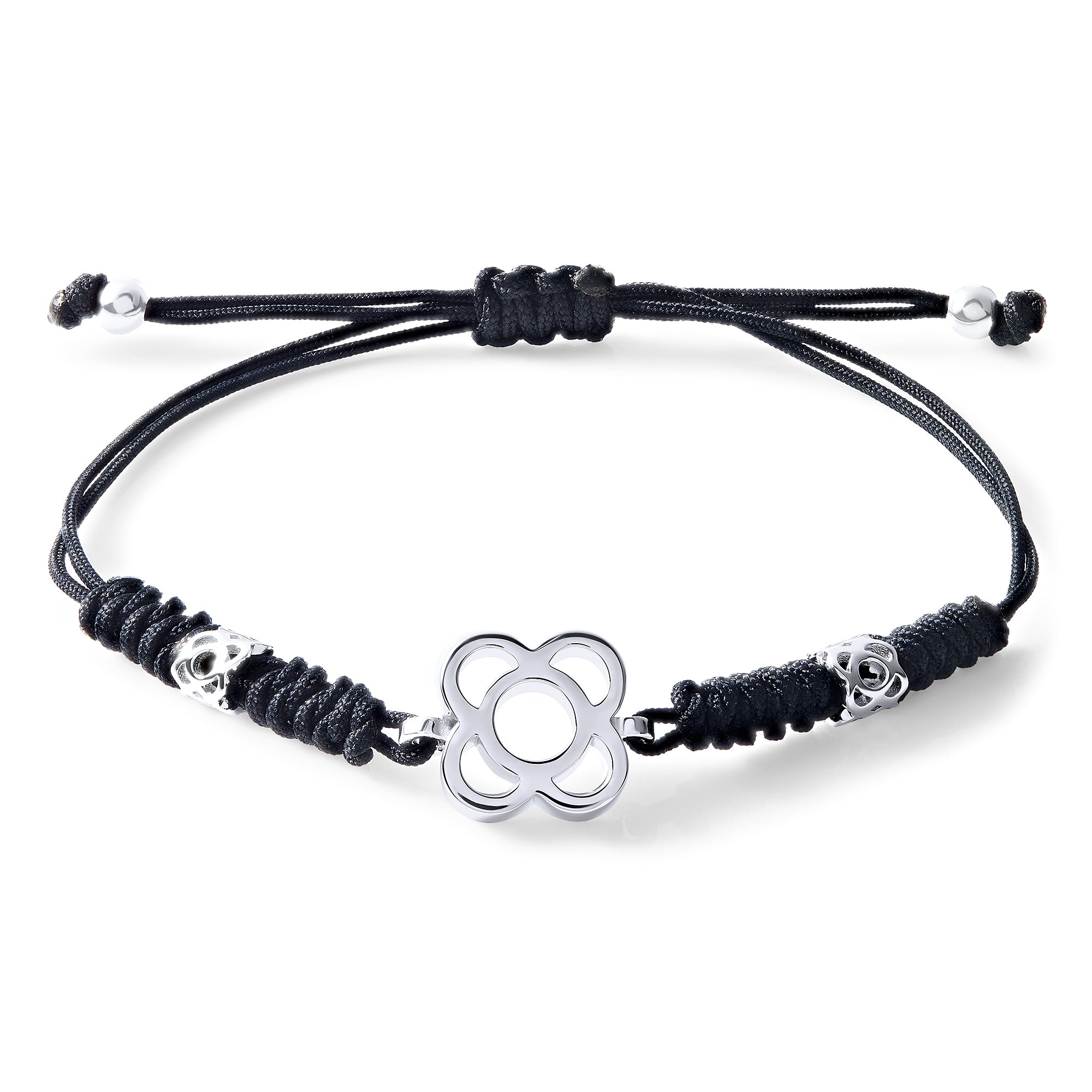 PULSERA PLATA MACRAME NEGRO FLOR PANOT