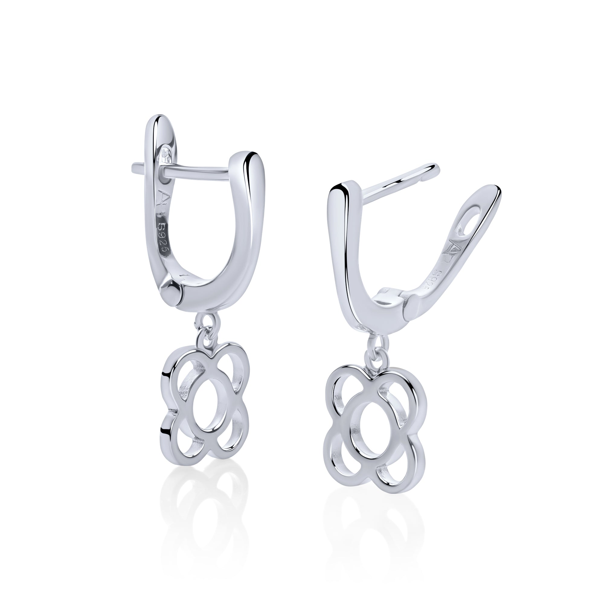 PENDIENTES PLATA COLGANTES FLOR CALADA