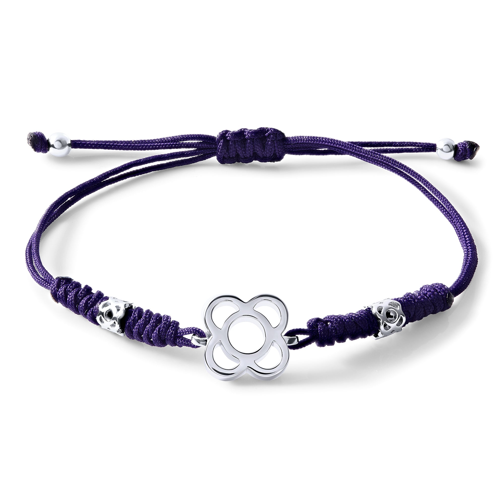 PULSERA PLATA MACRAME LILA FLOR GRACIA