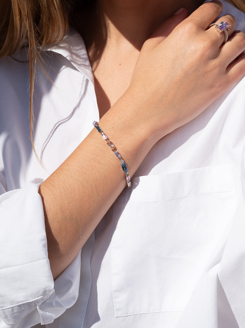 Pulsera de Plata con Piedras Rectangulares de Color