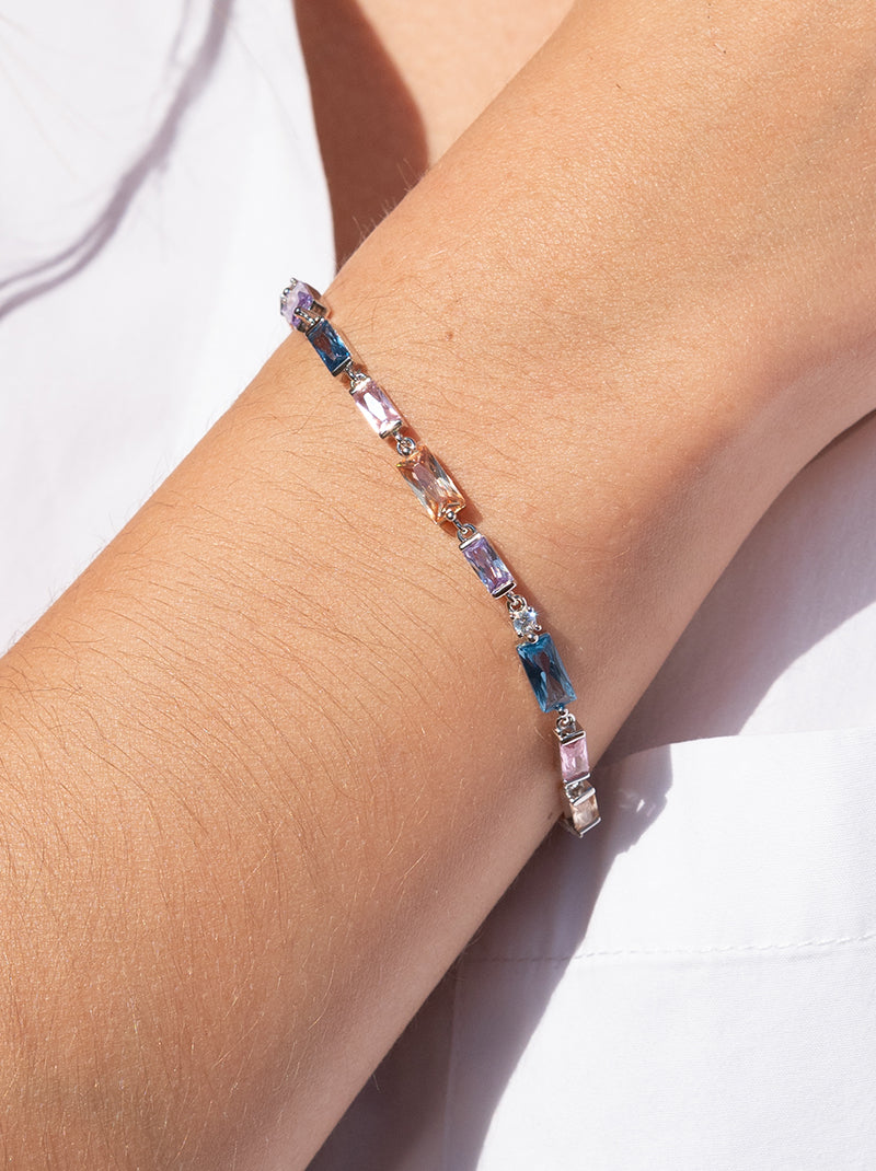 Pulsera de Plata con Piedras Rectangulares de Color