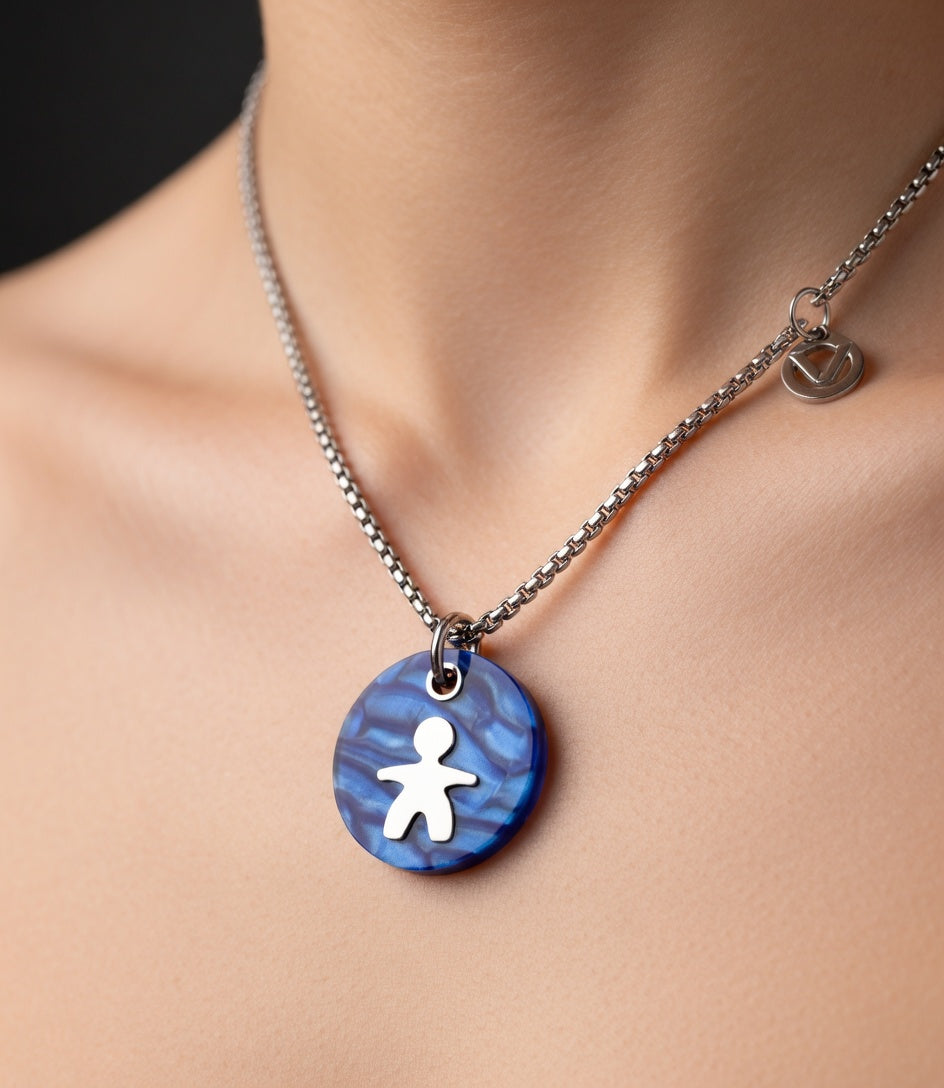 COLLAR ACERO Y ACETATO AZUL SRA FASHION