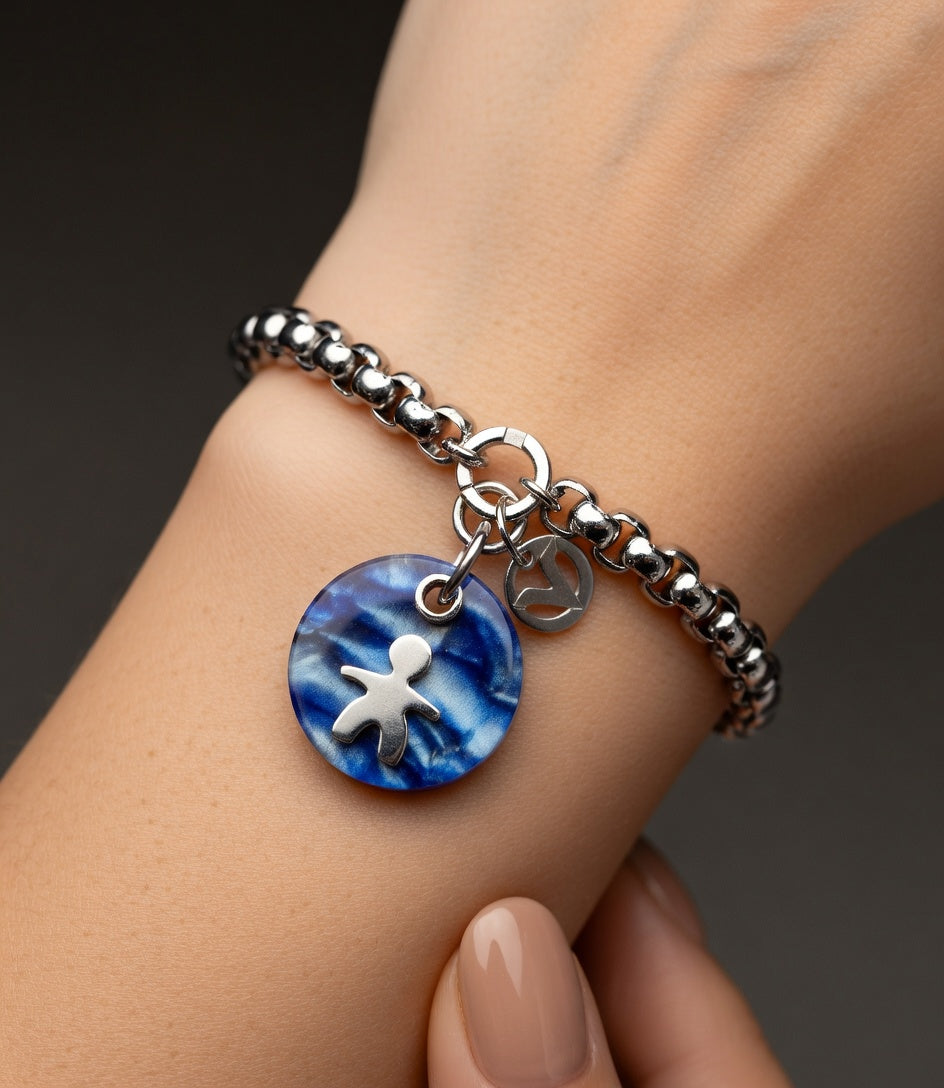 PULSERA ACERO Y ACETATO AZUL SRA FASHION