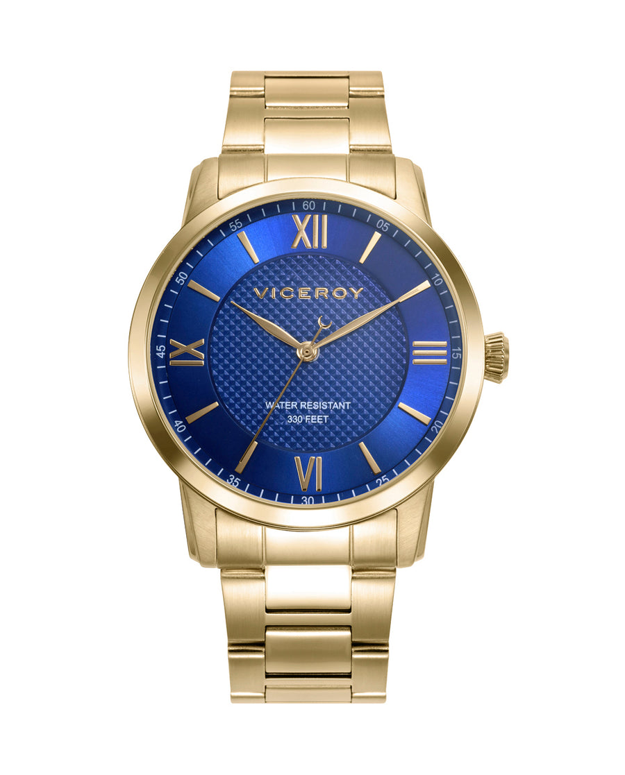 Reloj Viceroy de acero dorado con esfera azul y agujas doradas -41145-33