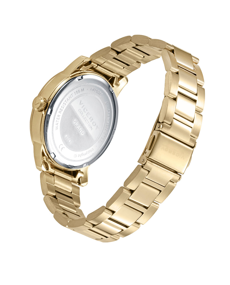 Reloj Viceroy de acero dorado con esfera azul y agujas doradas -41145-33