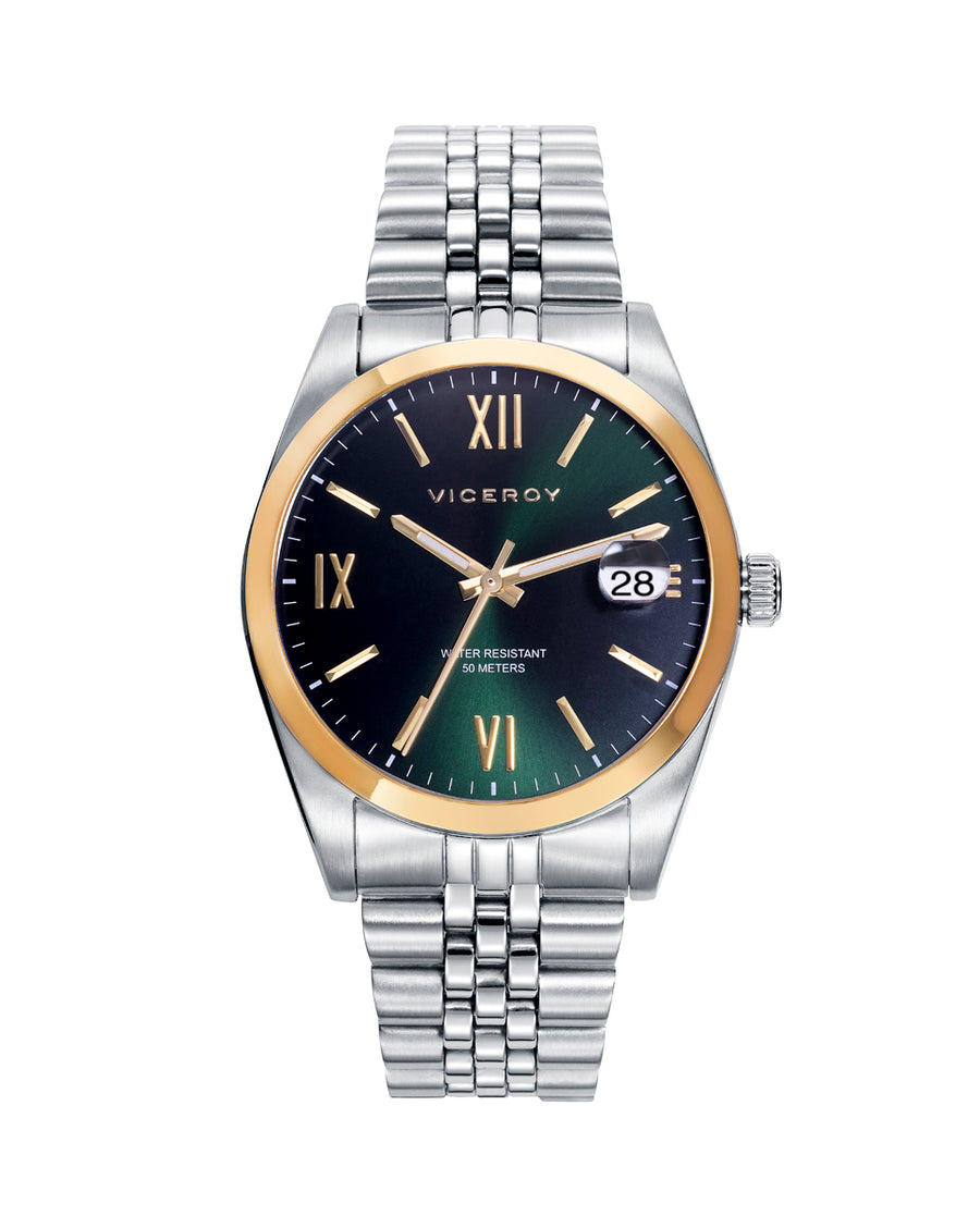 Reloj Viceroy hombre Chic de acero esfera verde bisel dorado Ref. 42425-63