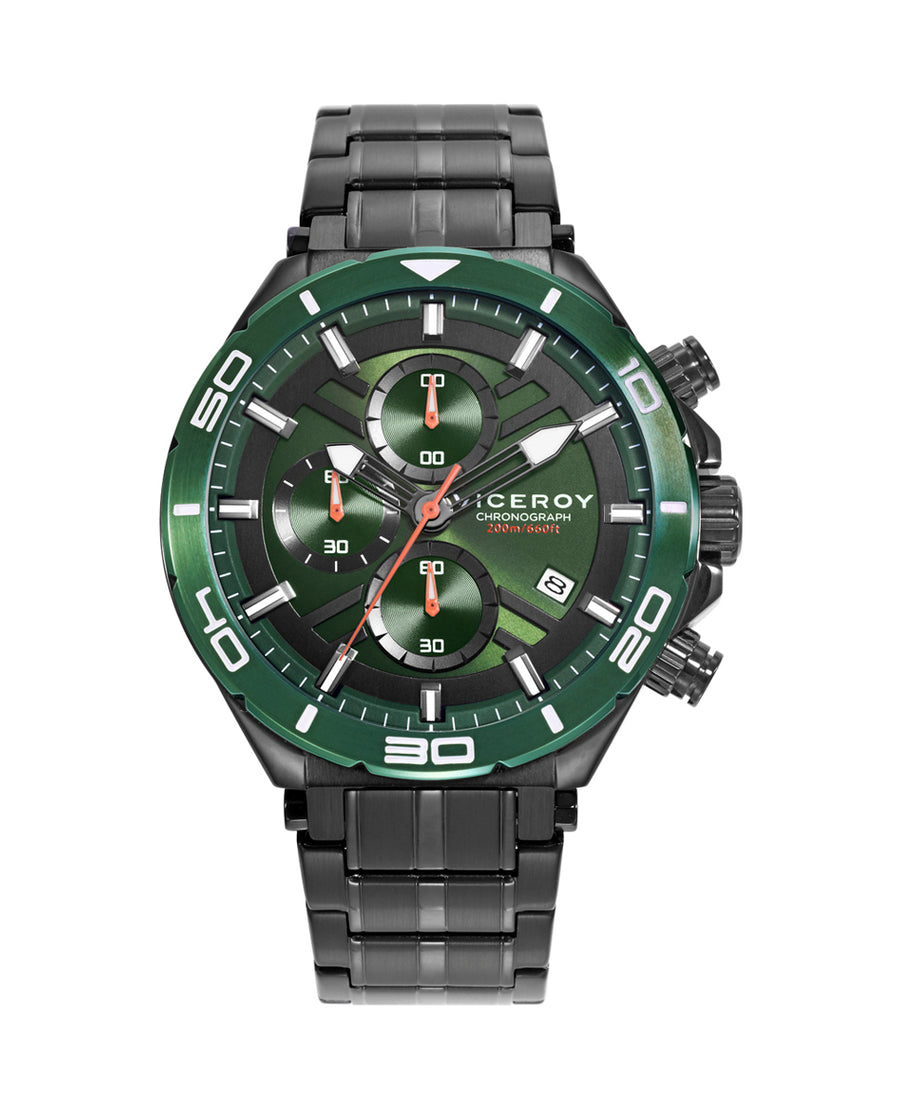 Reloj Viceroy hombre de acero IP negro bisel verde sumergible - 46841-67
