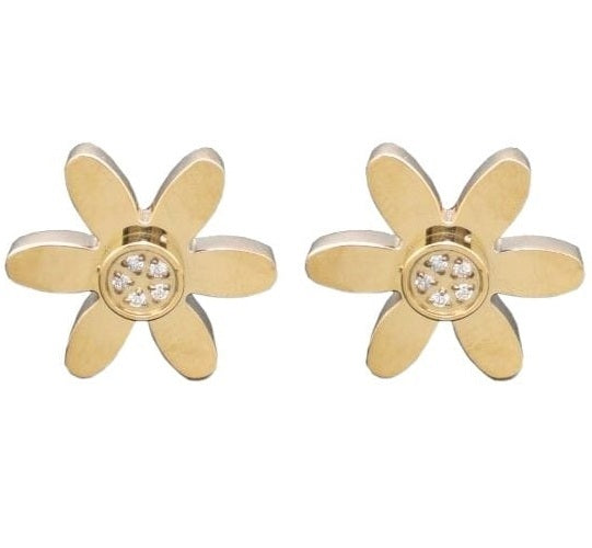 JOYERIA ACERO PENDIENTES DORADOS FLOR