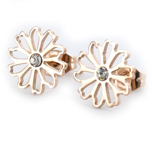 JOYERIA ACERO PENDIENTES DORADOS FLOR