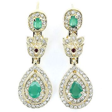 JOYERIA ACERO PENDIENTES DORADOS VERDES