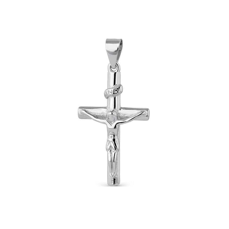 Colgante de plata rodiado cruz plana con