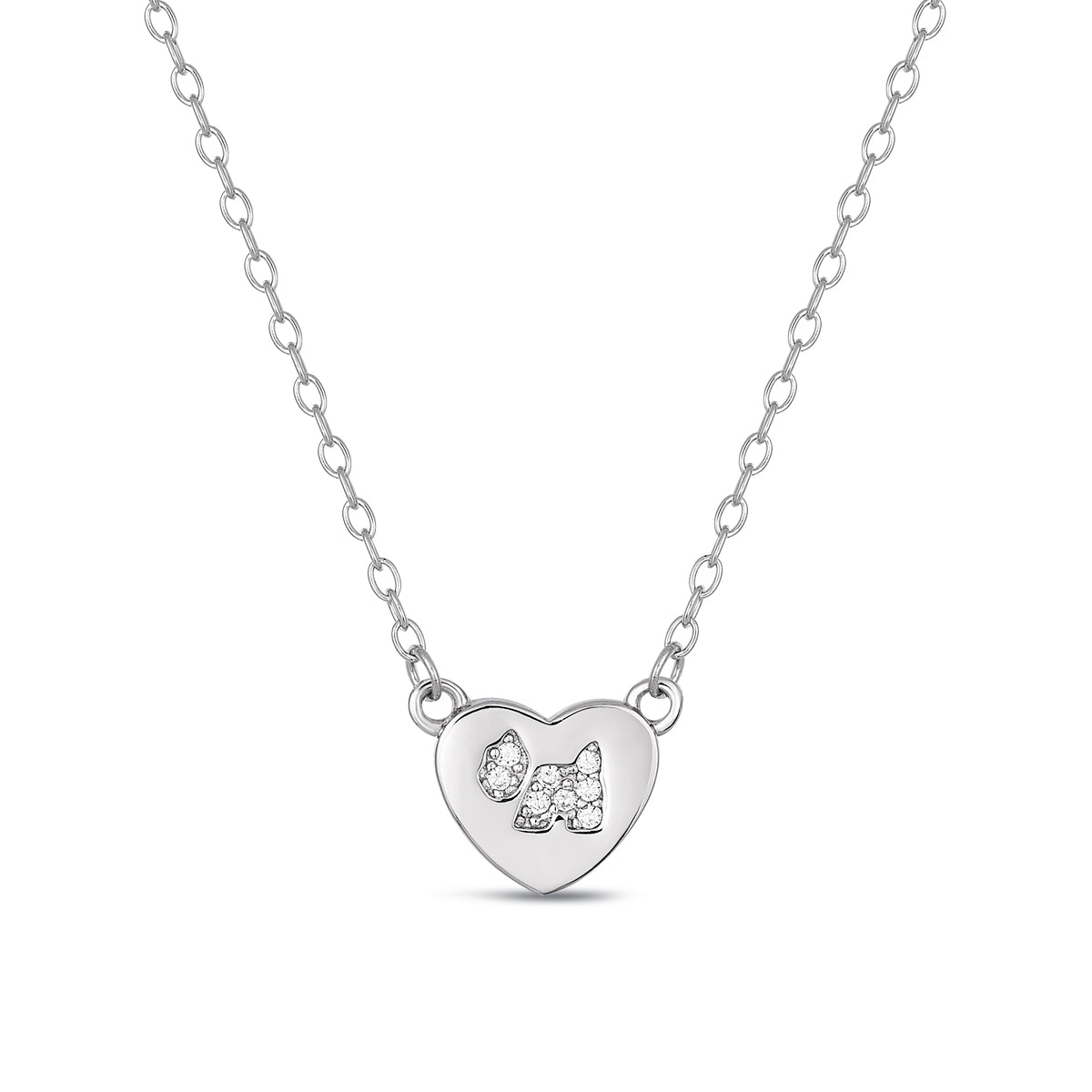 Collar de plata rodiado corazón con perr