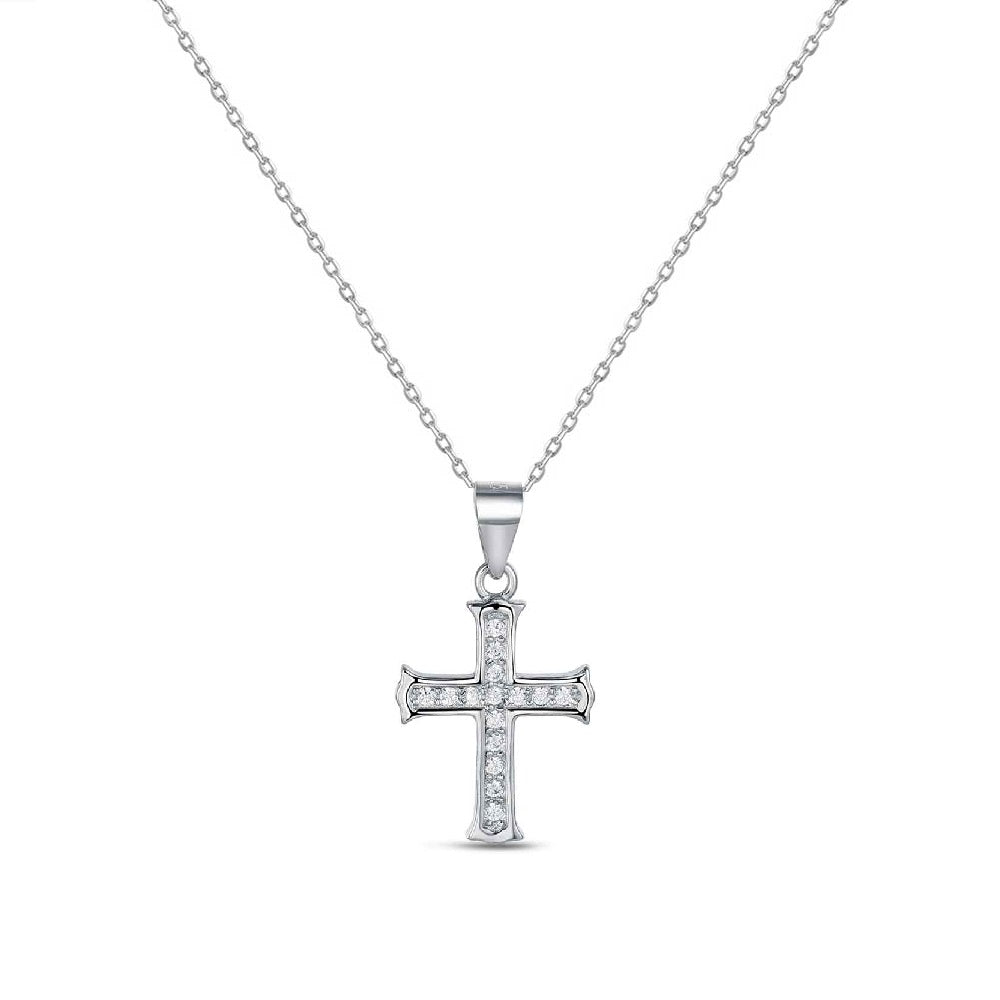 Colgante con cadena de plata rodiado cruz