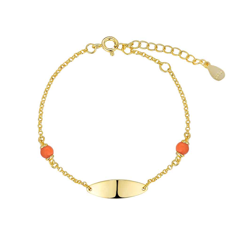 PULSERA PLATA CHAPADA 2 BOLAS CORAL