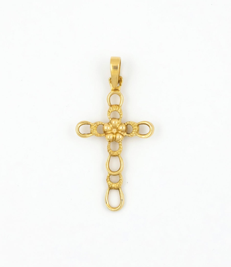 Cruz de Oro 18kt Calada Flor Interior