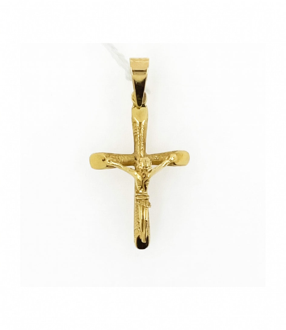 Cruz de Oro 18kt Tubo Biselado con Cristo