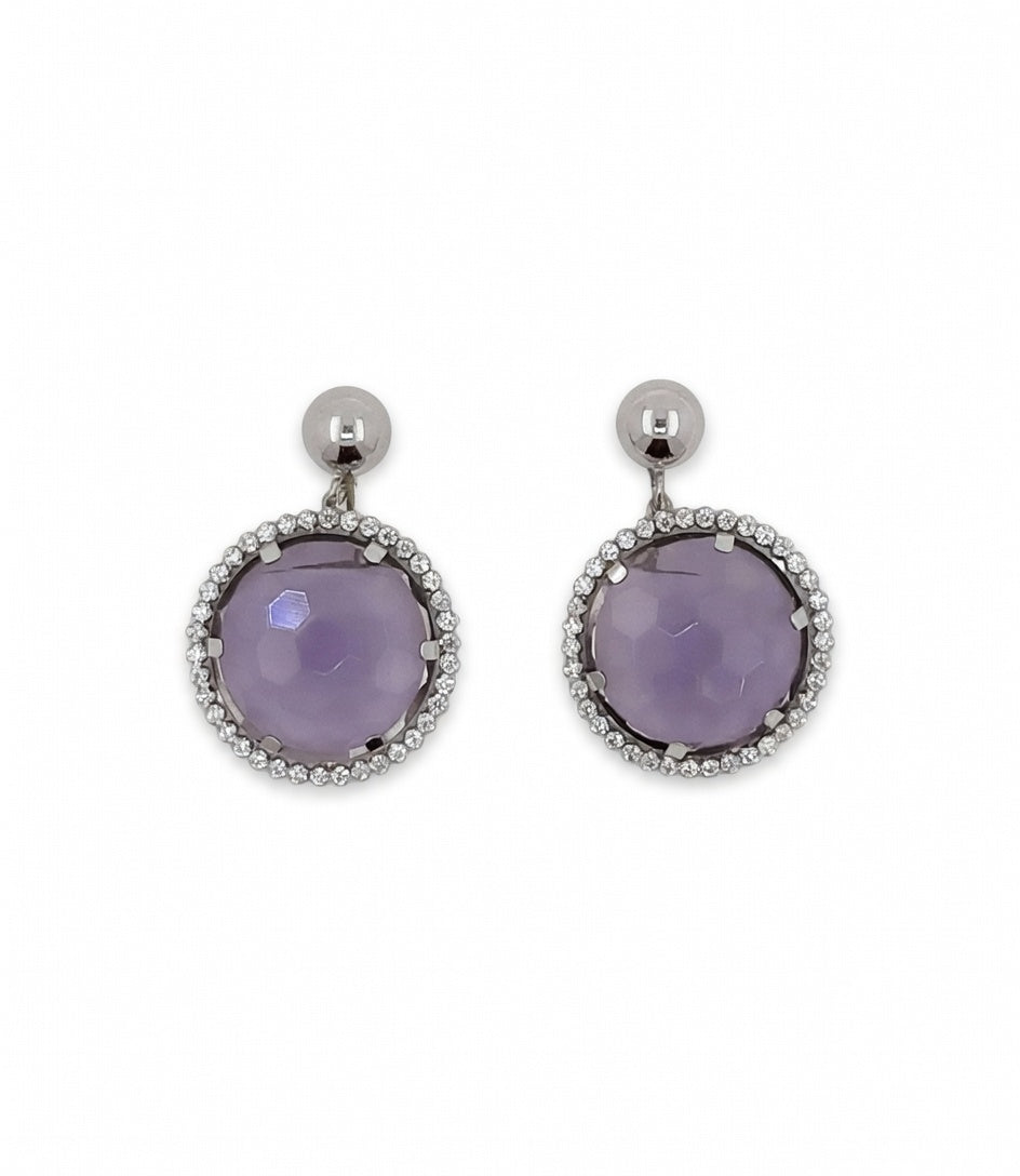 PENDIENTES ORO 18 KTES, PIEDRA COLOR AMATISTA