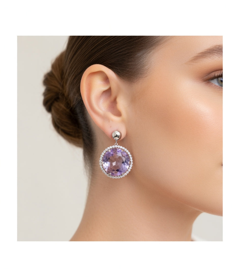 PENDIENTES ORO 18 KTES, PIEDRA COLOR AMATISTA