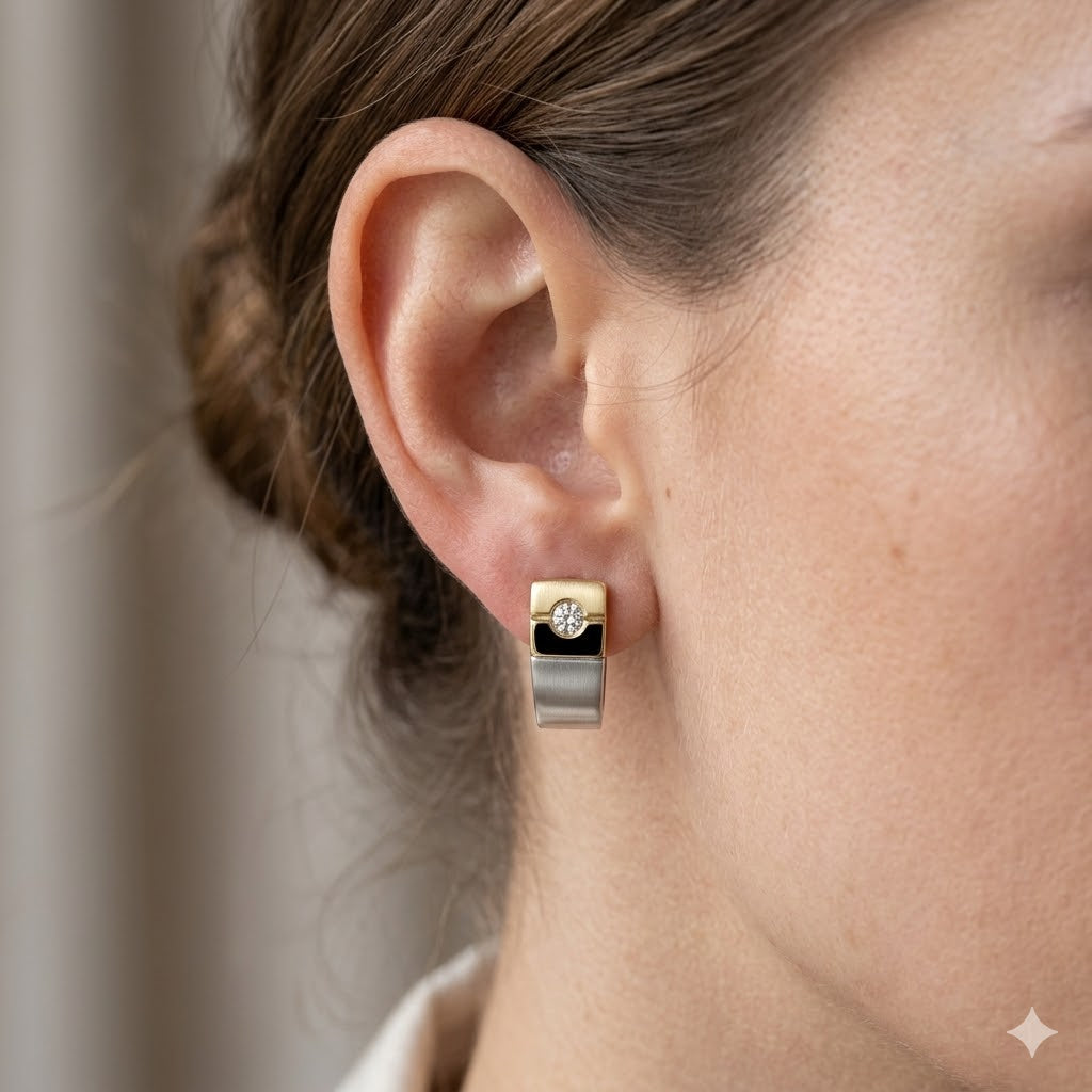 PENDIENTES ORO 18 KTES,  CON DIAMANTE
