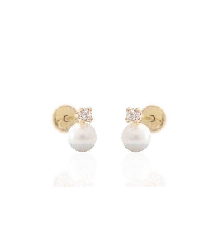 PENDIENTES ORO 9 KILATES PERLA Y CIRCONITA PARA BEBES