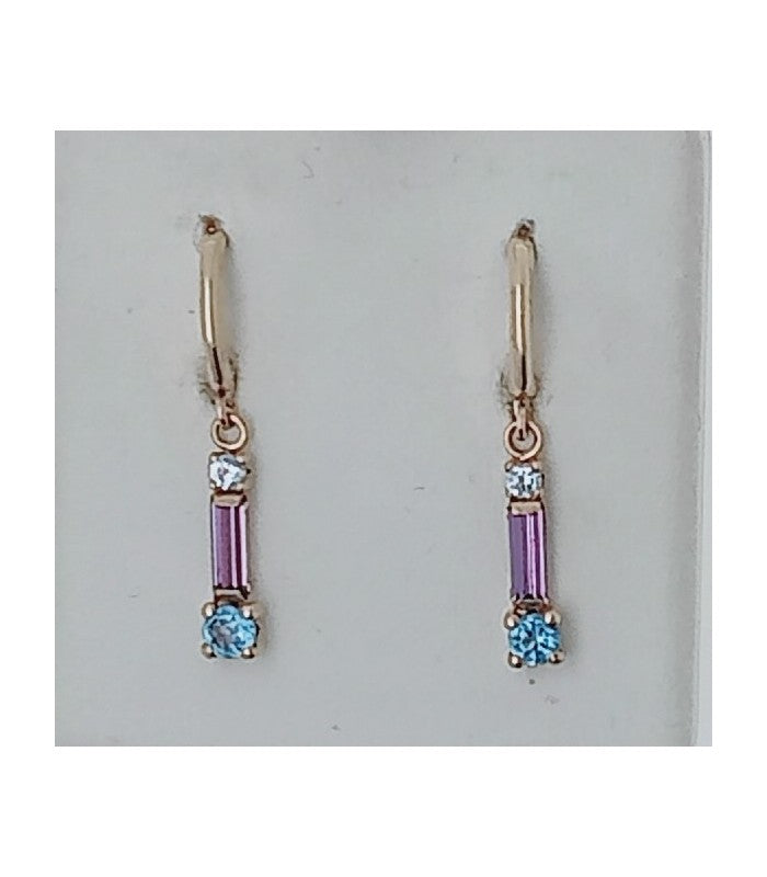 PENDIENTES ORO 18 KTES, CIRCONTAS COLORES, CIERRE PRESION