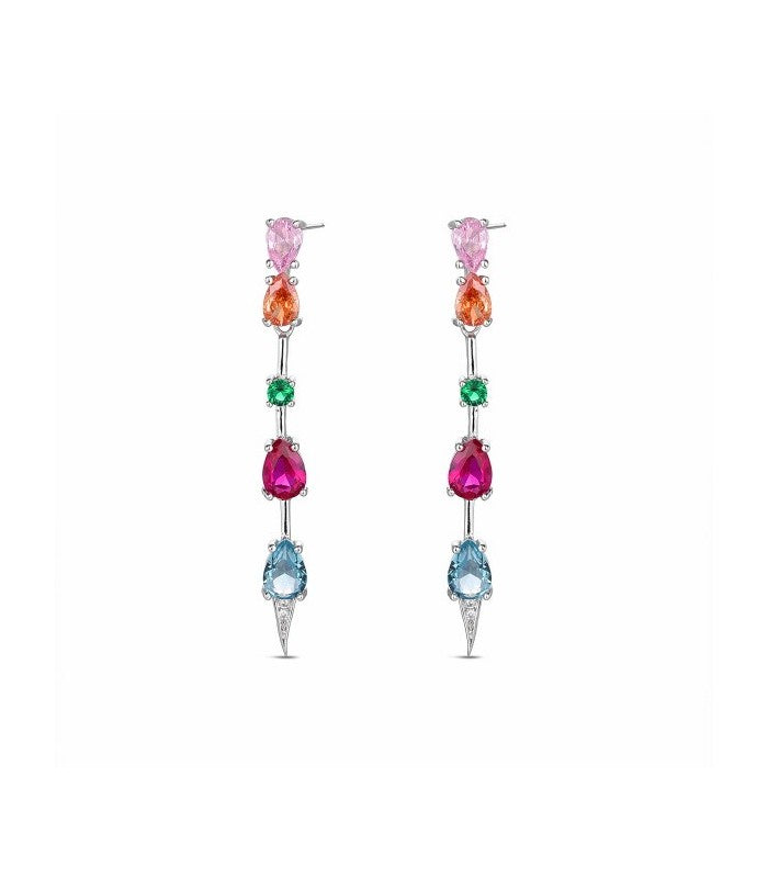PENDIENTES PLATA LARGOS PIEDRAS MULTICOLOR