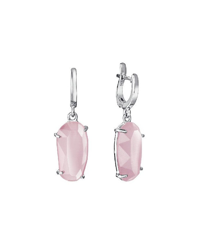 PENDIENTES PLATA, COLGANTE, QUARZO ROSA