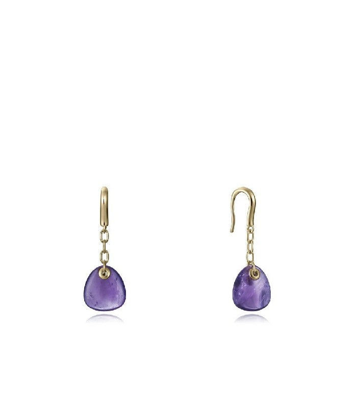 PENDIENTE PLATA DE LEY BAÑO ORO PIEDRA MORADA