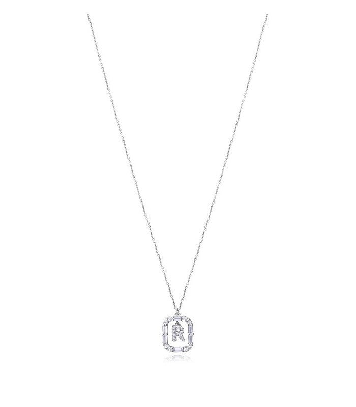 COLLAR PLATA DE LEY BAÑO RODIO LETRA R