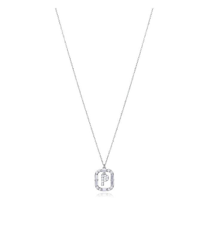 COLLAR PLATA DE LEY BAÑO RODIO LETRA P
