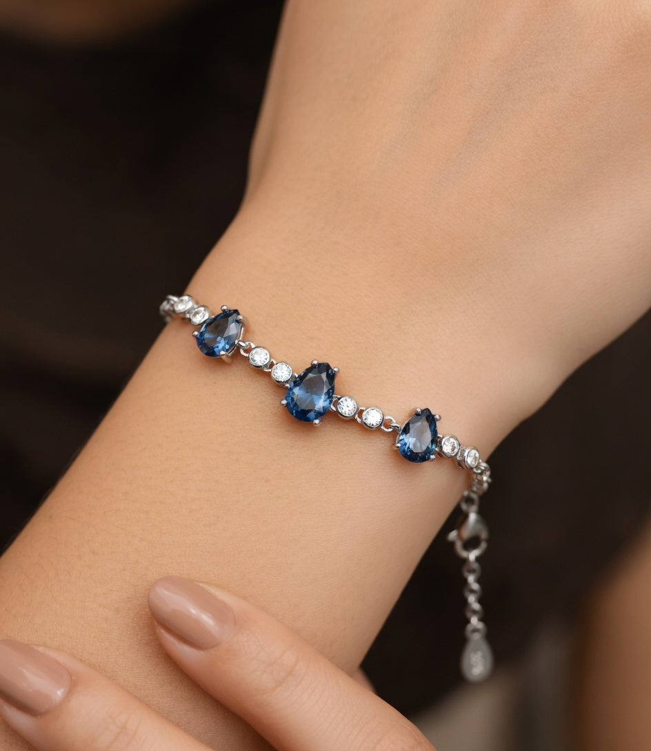 PULSERA PLATA PIEDRAS AZULES Y CIRCONITAS