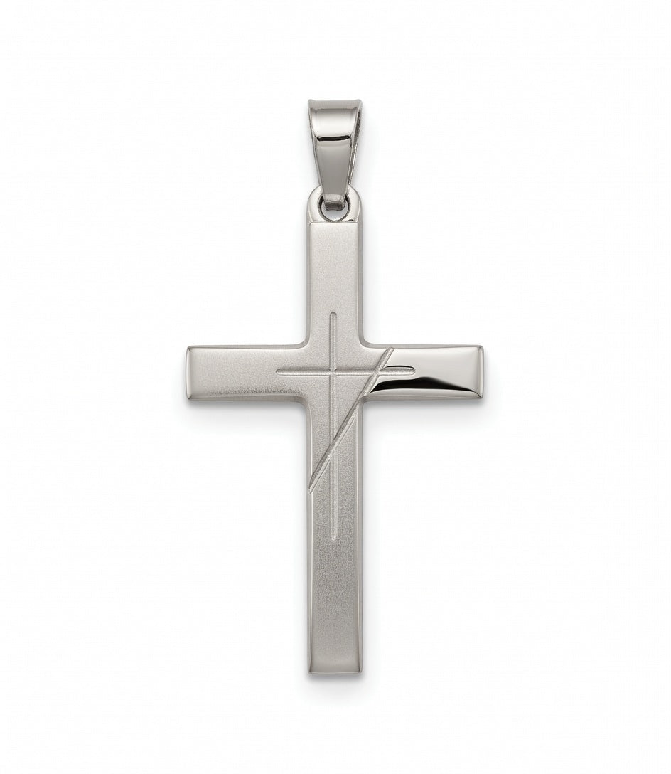 Cruz de Oro Blanco 18kt Mate y Brillo