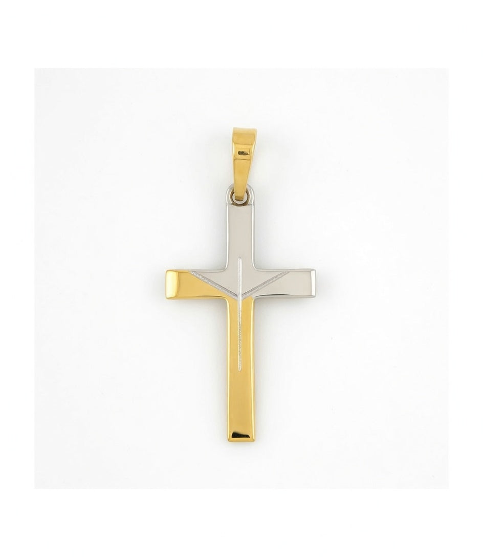 Cruz de Oro 18kt Plana Bicolor
