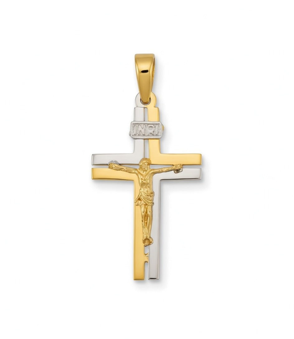 Cruz de Oro 18kt Bicolor con Cristo