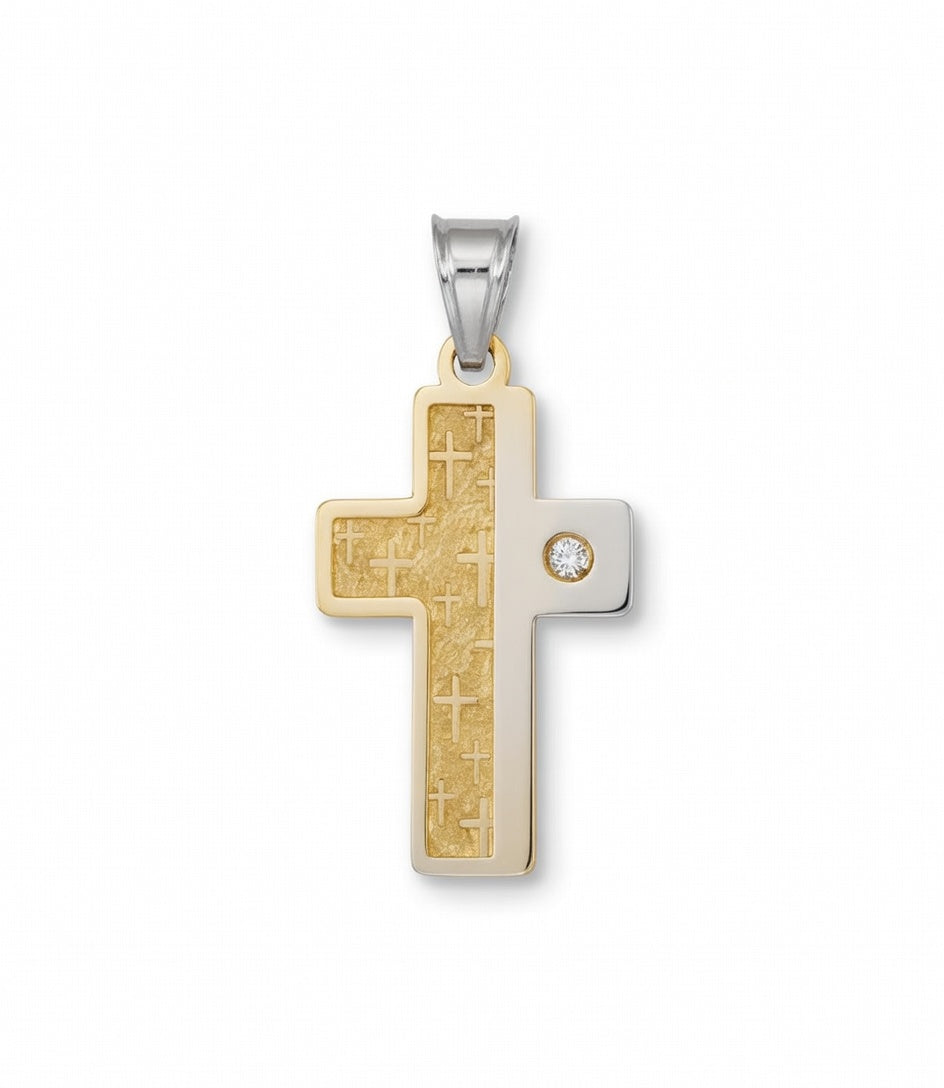 Cruz de Oro 18kt Bicolor con Circonita