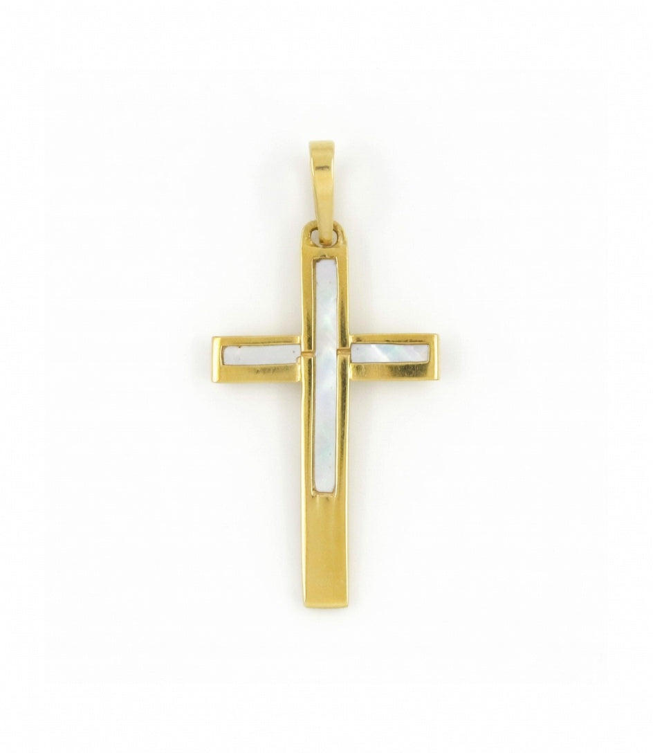Cruz de Oro 18kt con Interior de Nácar