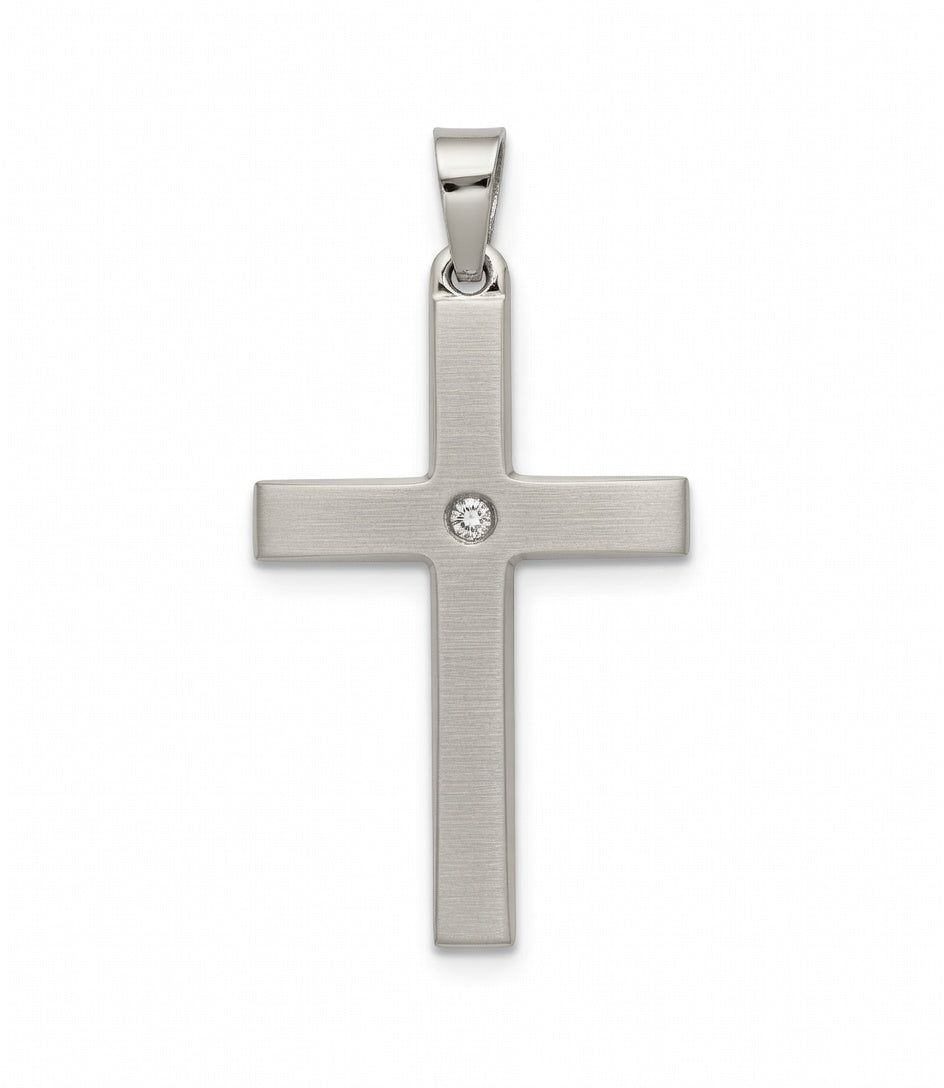 Cruz Oro Blanco 18kt Matizada con Diamante