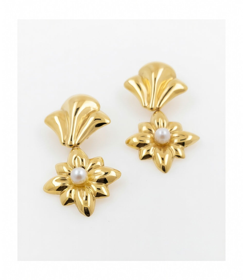 PENDIENTES ORO 18 KTES, PERLA, GRANDES, CIERRE OMEGA