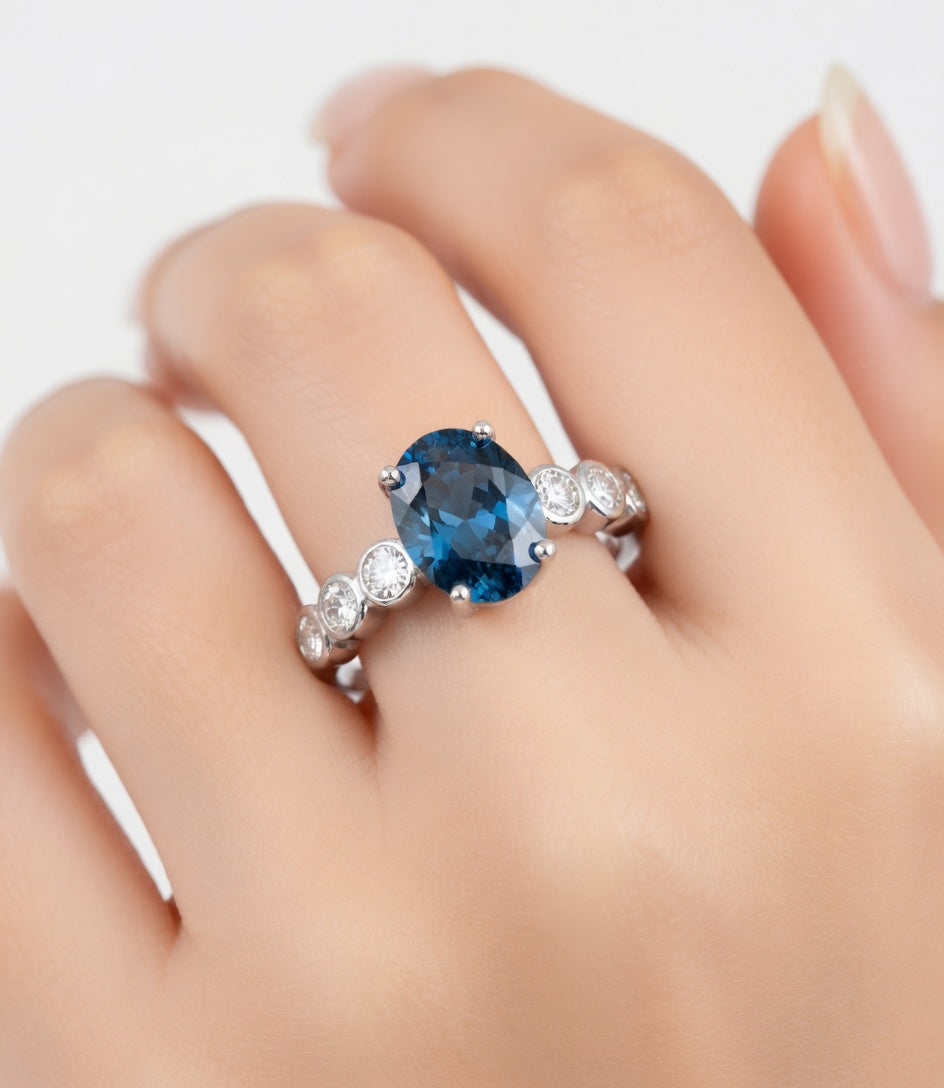 SORTIJA PLATA CIRCONITA AZUL Y BLANCAS