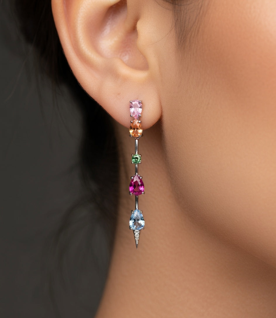 PENDIENTES PLATA LARGOS PIEDRAS MULTICOLOR